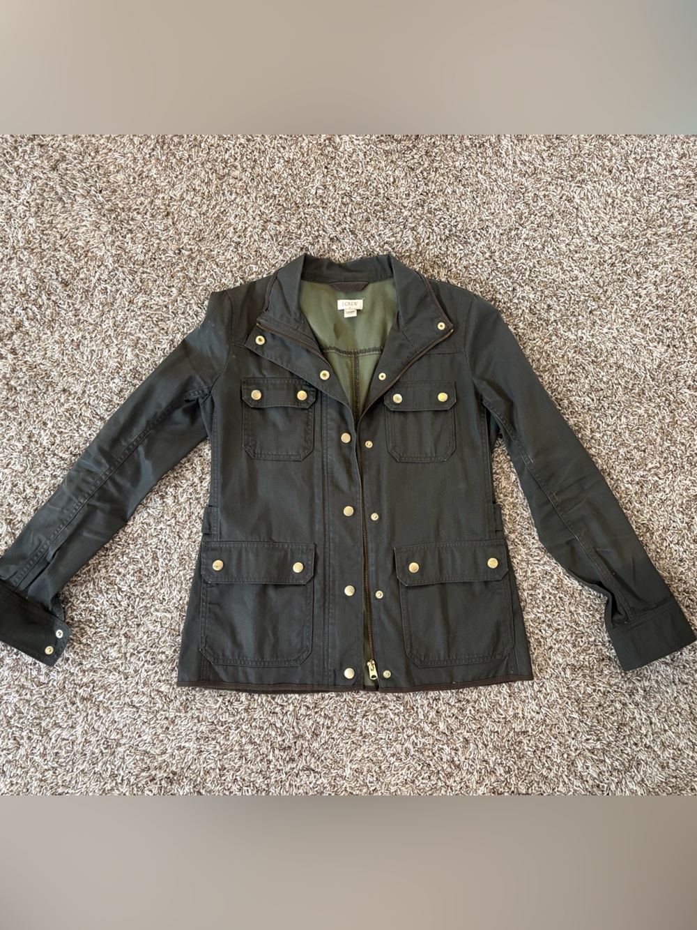 J. Crew Women’s Black Utility Jacket with Gold Snap Details